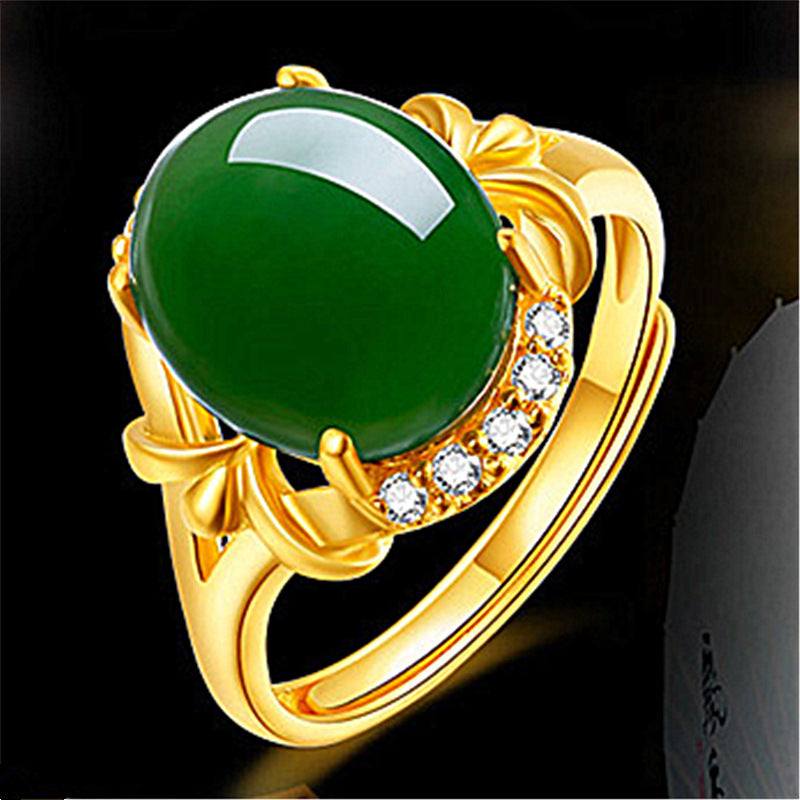 Ethnic Style Plated Jade Inlaid With Green Ring
