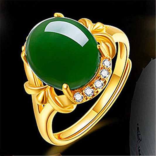 Ethnic Style Plated Jade Inlaid With Green Ring