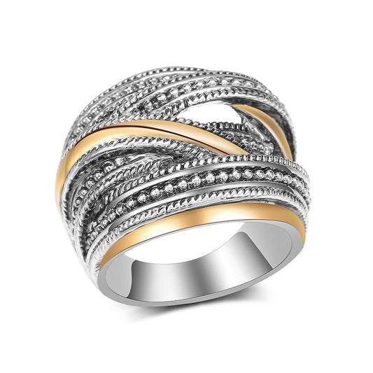 Creative Geometric Lines Interwoven Winding Two-color Rings