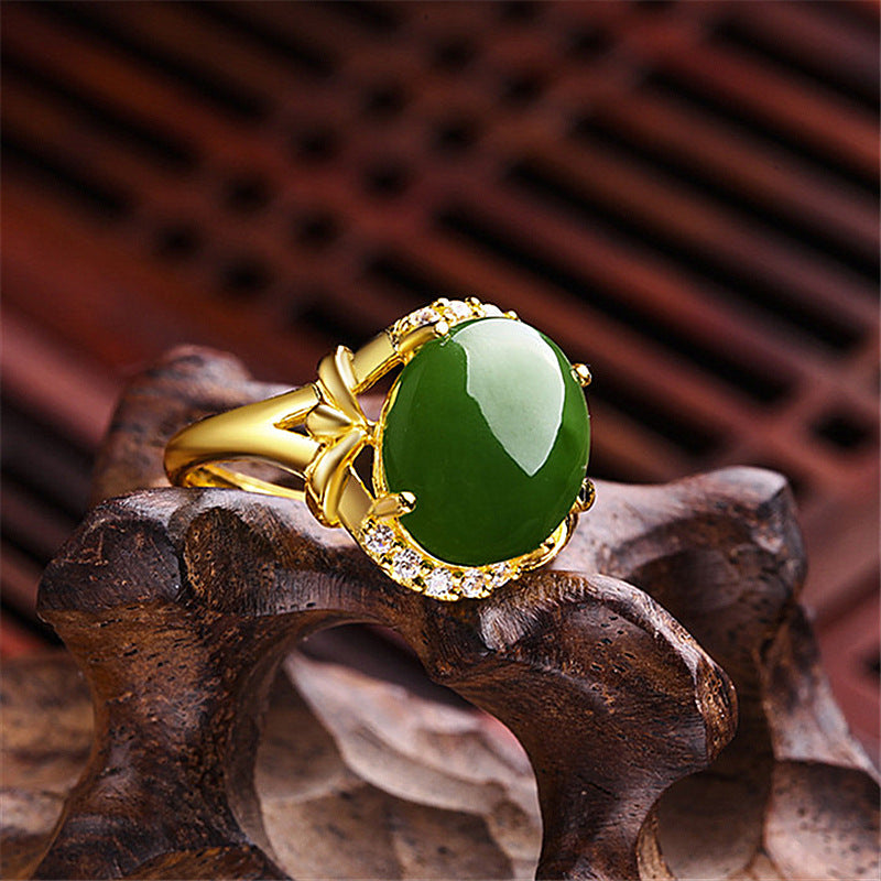 Ethnic Style Plated Jade Inlaid With Green Ring