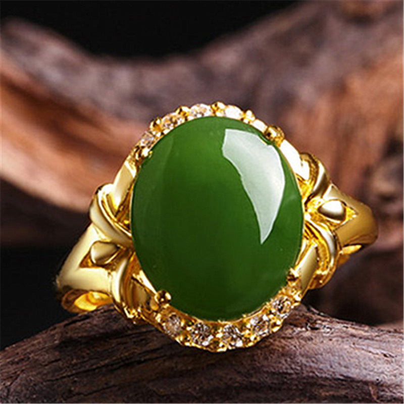 Ethnic Style Plated Jade Inlaid With Green Ring