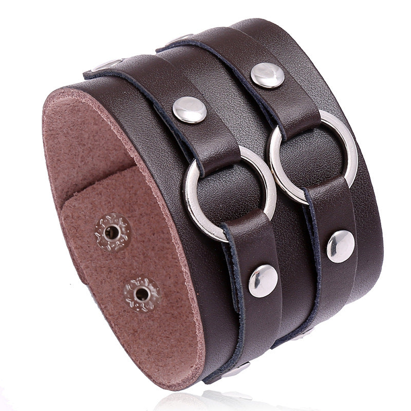 Men's Punk Double Circle Cattle Leather Jewelry Bracelets