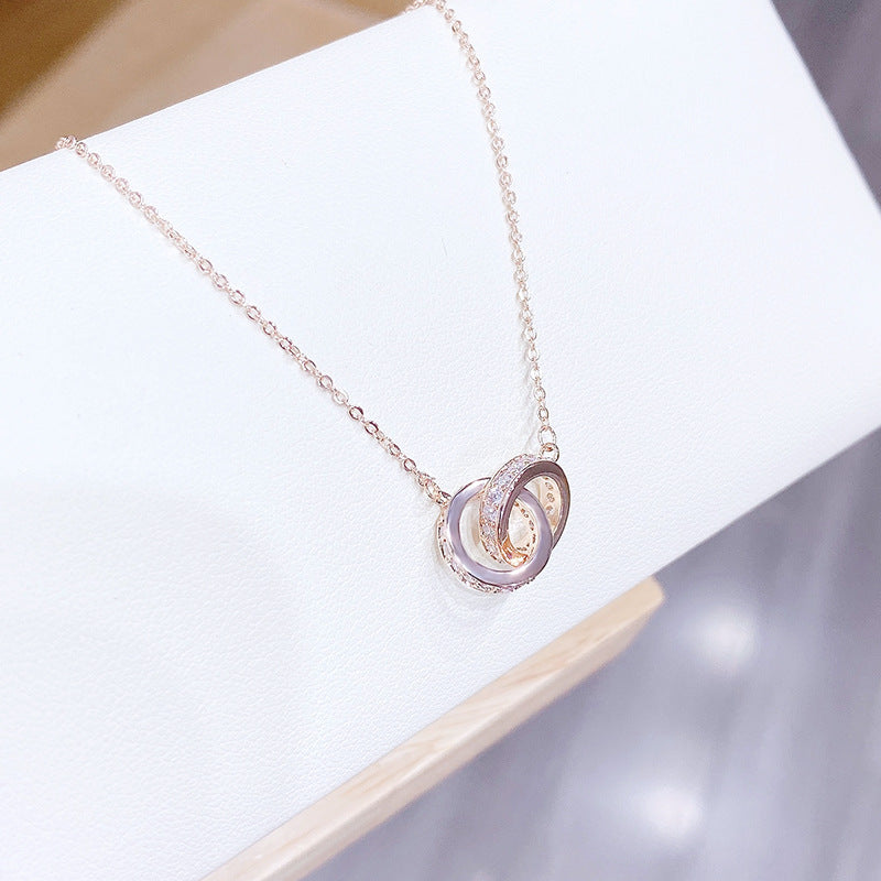 Women's Fashion Rose Gold Buckle Double Diamond Necklaces