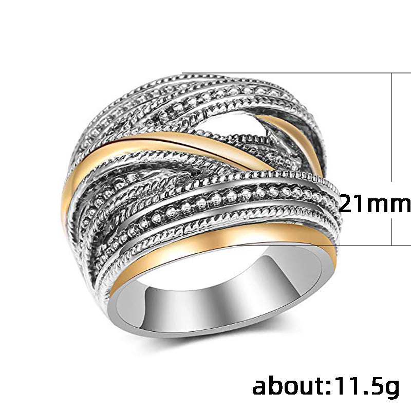 Creative Geometric Lines Interwoven Winding Two-color Rings