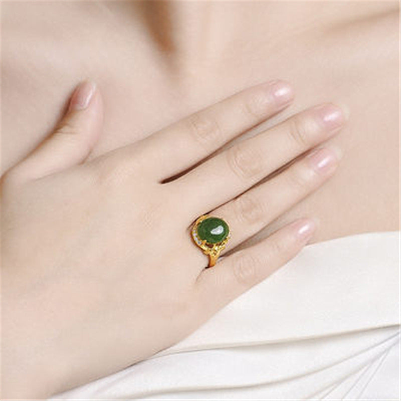 Ethnic Style Plated Jade Inlaid With Green Ring