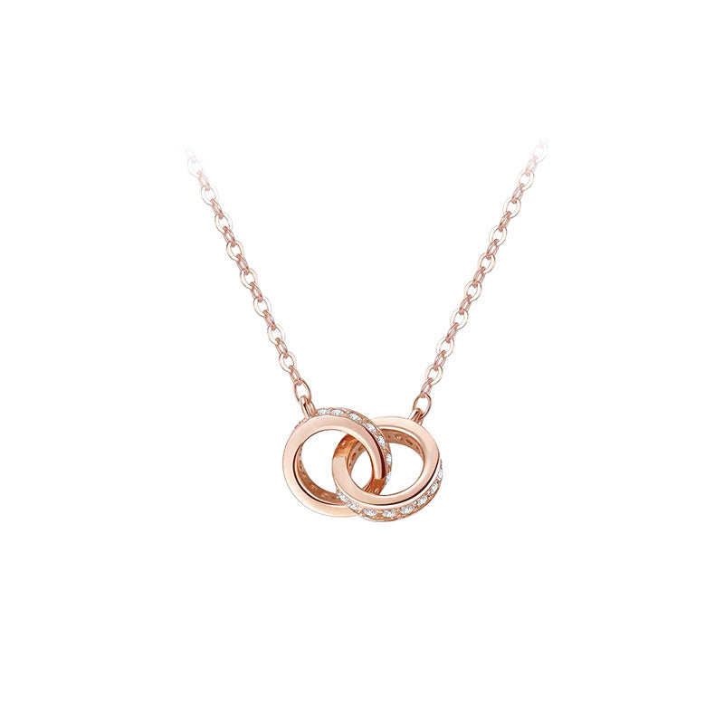 Women's Fashion Rose Gold Buckle Double Diamond Necklaces