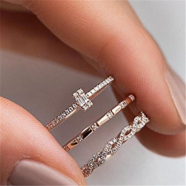 Fashion Ornament Cross Square Rhinestone Zircon Rings