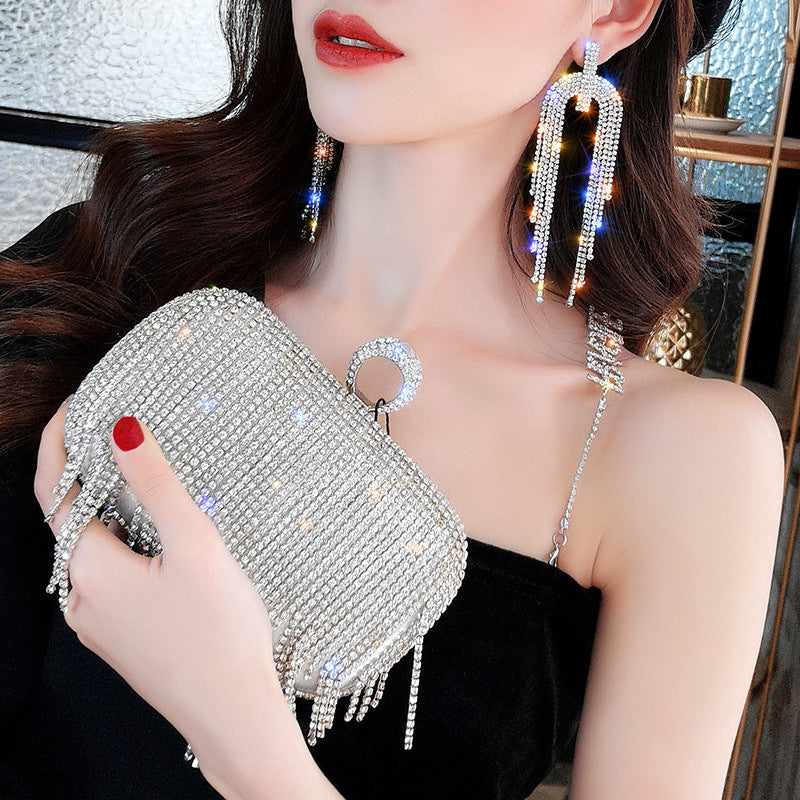 Needle Exaggerated Diamond Geometric Tassel Long Earrings