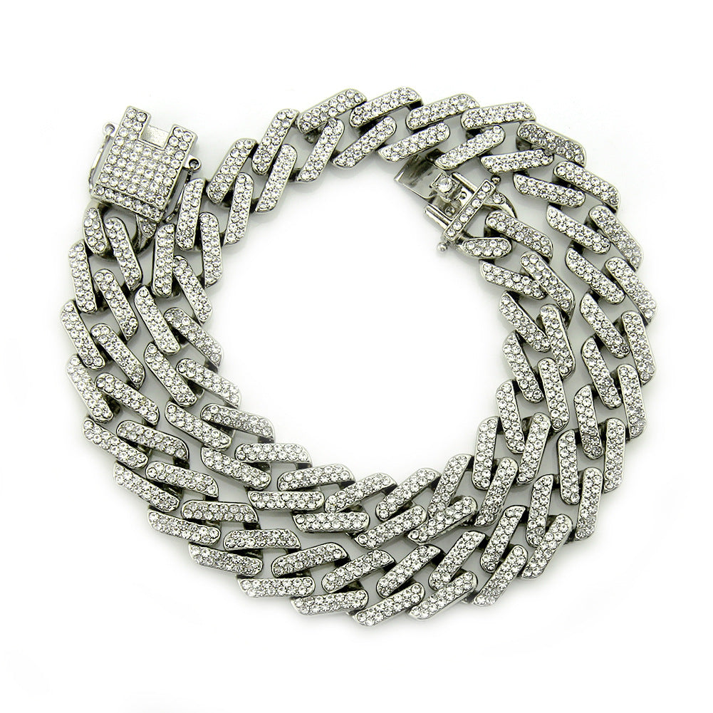 Men's Inlaid Color Diamond Geometric Square Cuban Link Chain Exaggerated Necklaces