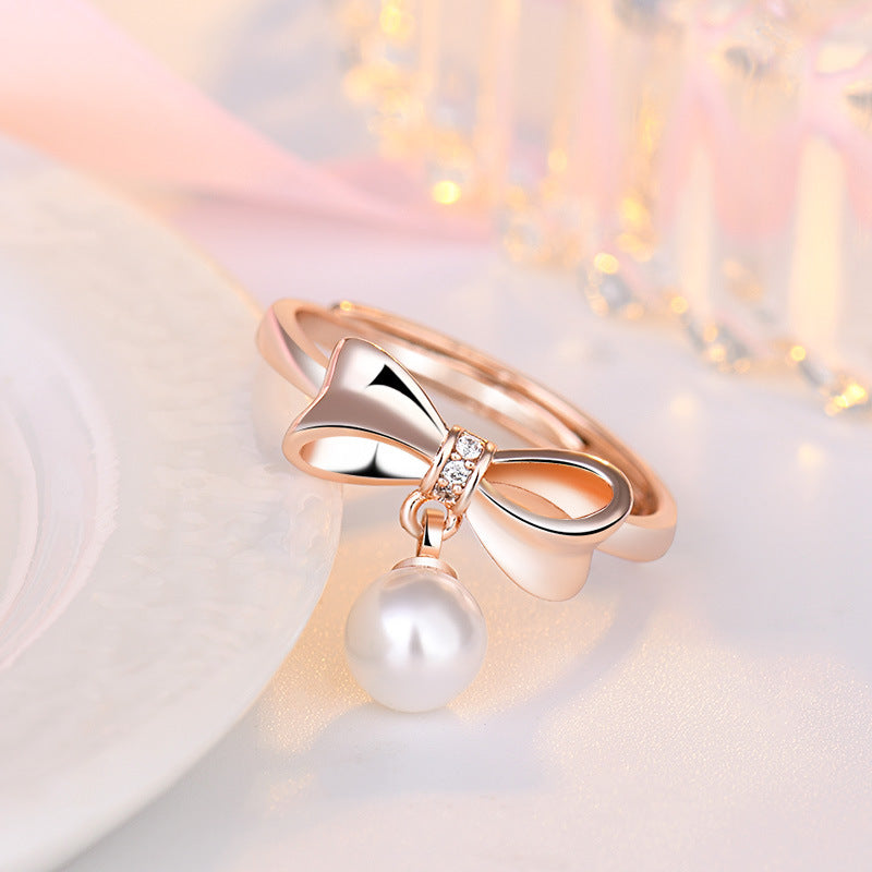 Pearl Female Index Finger Adjustable Mouth Knuckle Style Rings