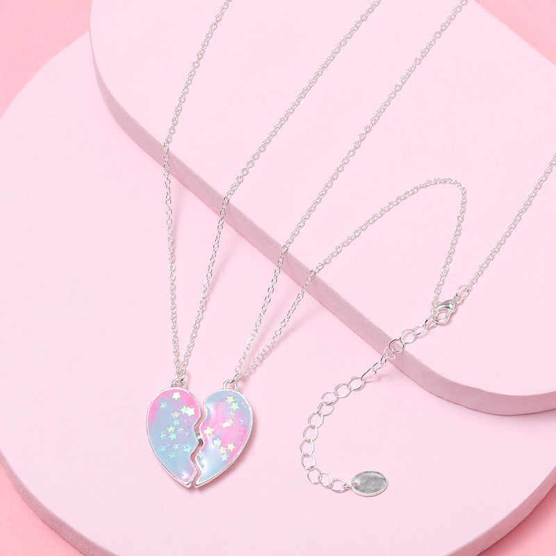 Children's Sweet Heart Love Gradient Dripping Five-pointed Star Sequin Jewelry Set