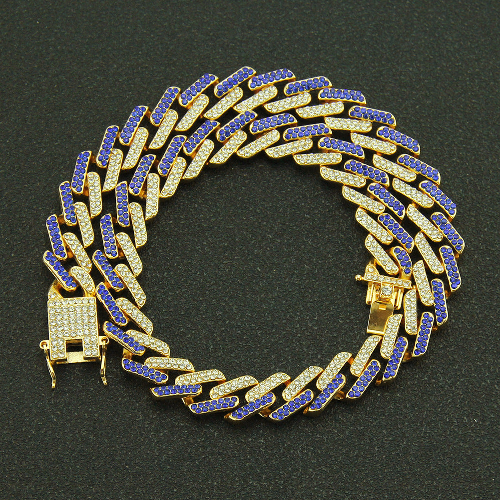 Men's Inlaid Color Diamond Geometric Square Cuban Link Chain Exaggerated Necklaces