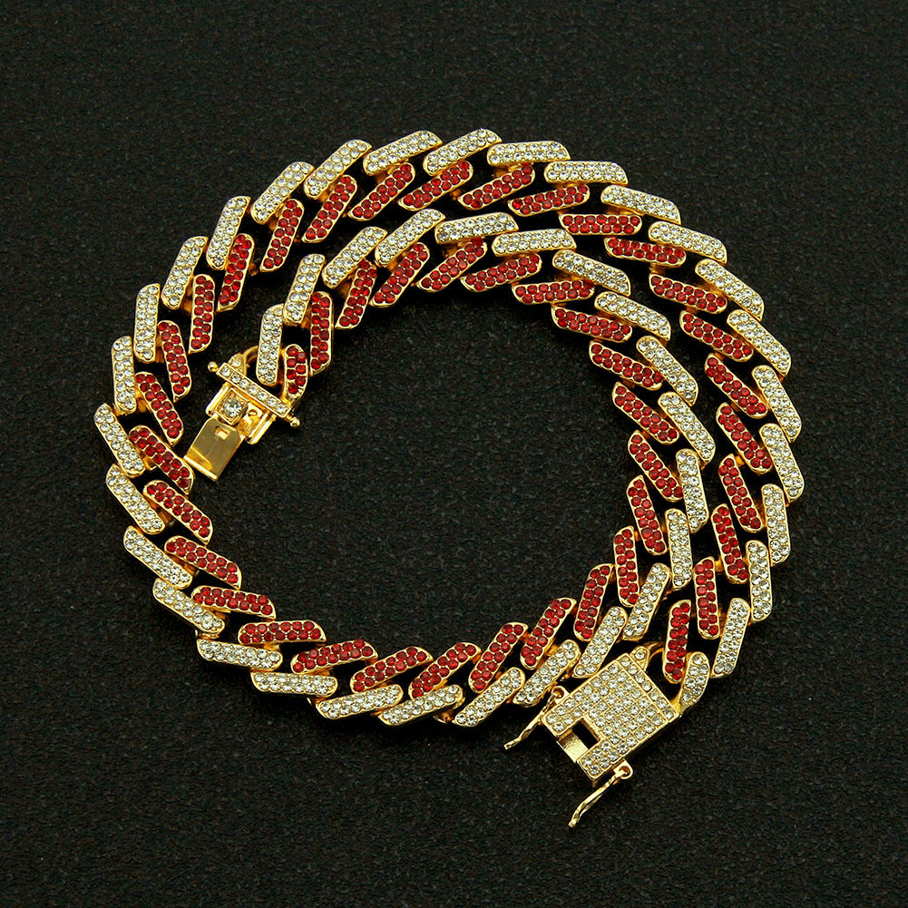 Men's Inlaid Color Diamond Geometric Square Cuban Link Chain Exaggerated Necklaces