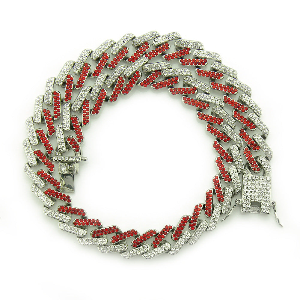 Men's Inlaid Color Diamond Geometric Square Cuban Link Chain Exaggerated Necklaces