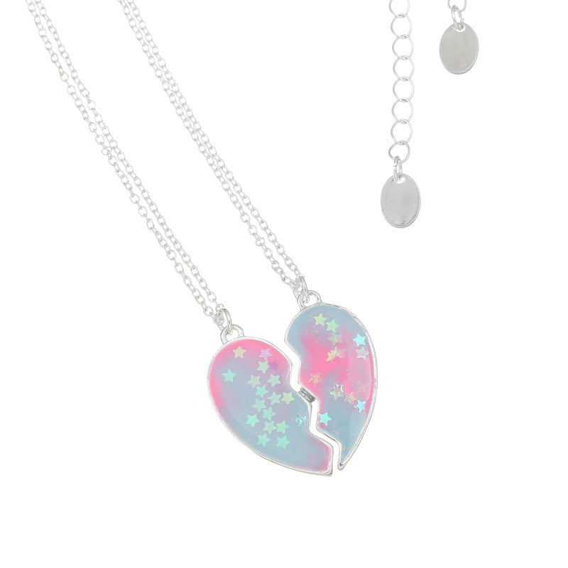 Children's Sweet Heart Love Gradient Dripping Five-pointed Star Sequin Jewelry Set