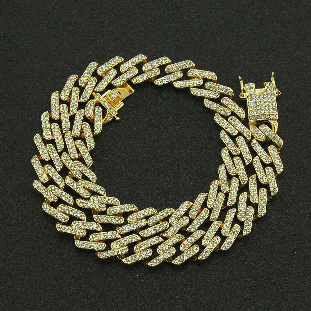 Men's Inlaid Color Diamond Geometric Square Cuban Link Chain Exaggerated Necklaces