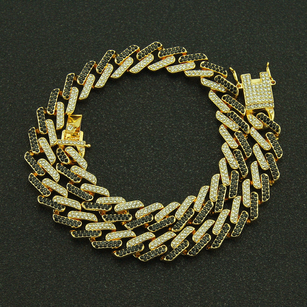 Men's Inlaid Color Diamond Geometric Square Cuban Link Chain Exaggerated Necklaces