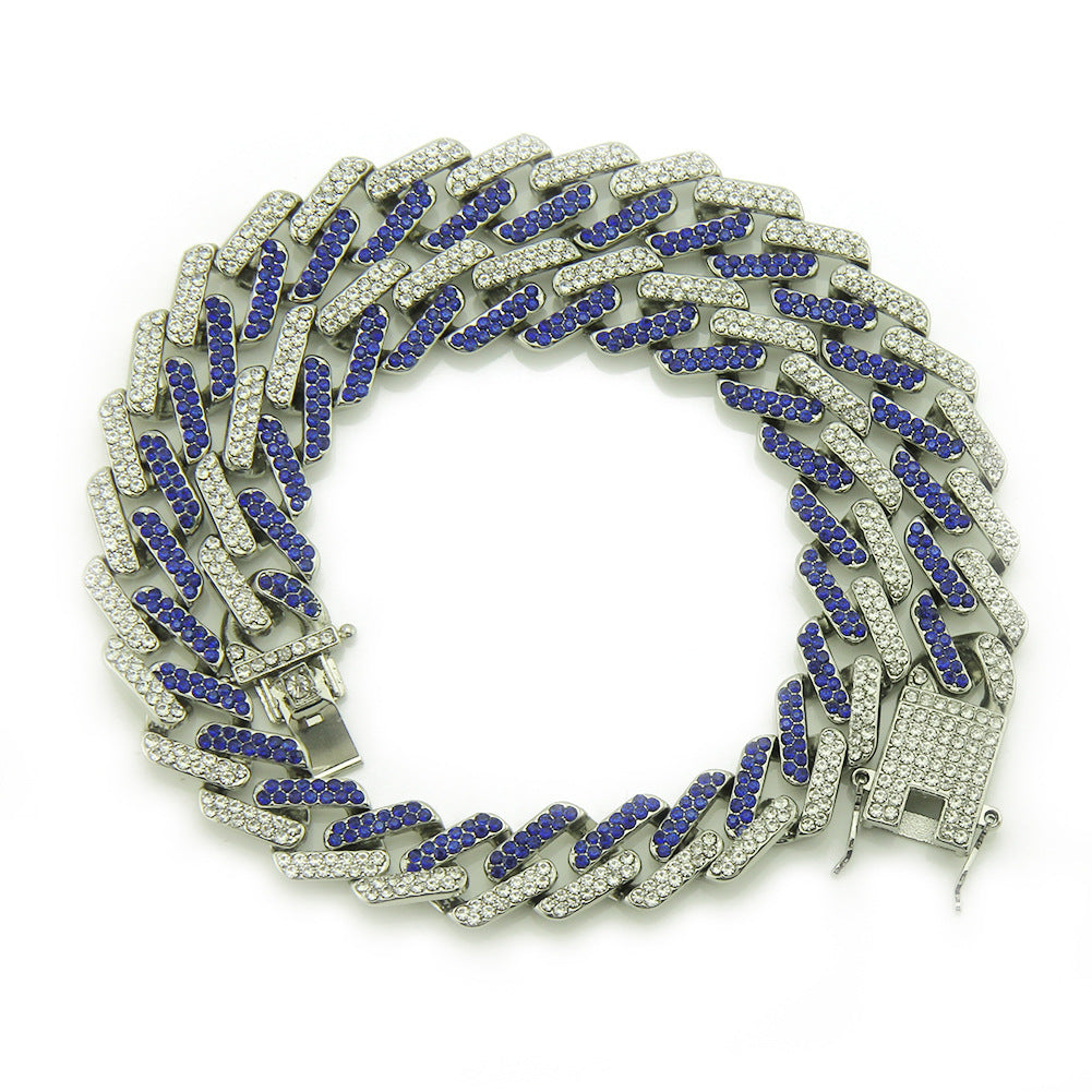 Men's Inlaid Color Diamond Geometric Square Cuban Link Chain Exaggerated Necklaces