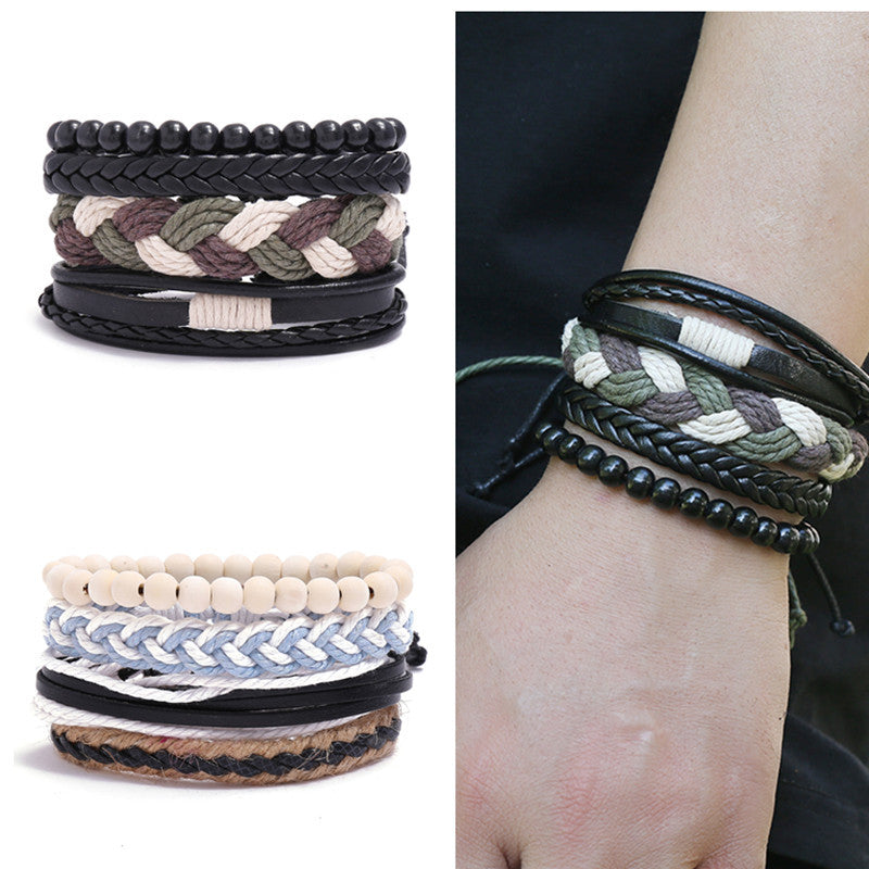 Women's & Men's & Vintage Weave Hemp Rope Genuine Leather Bracelets