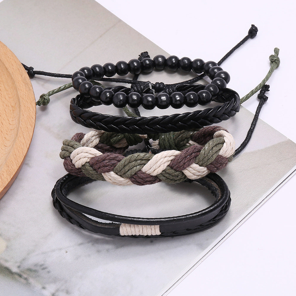 Women's & Men's & Vintage Weave Hemp Rope Genuine Leather Bracelets