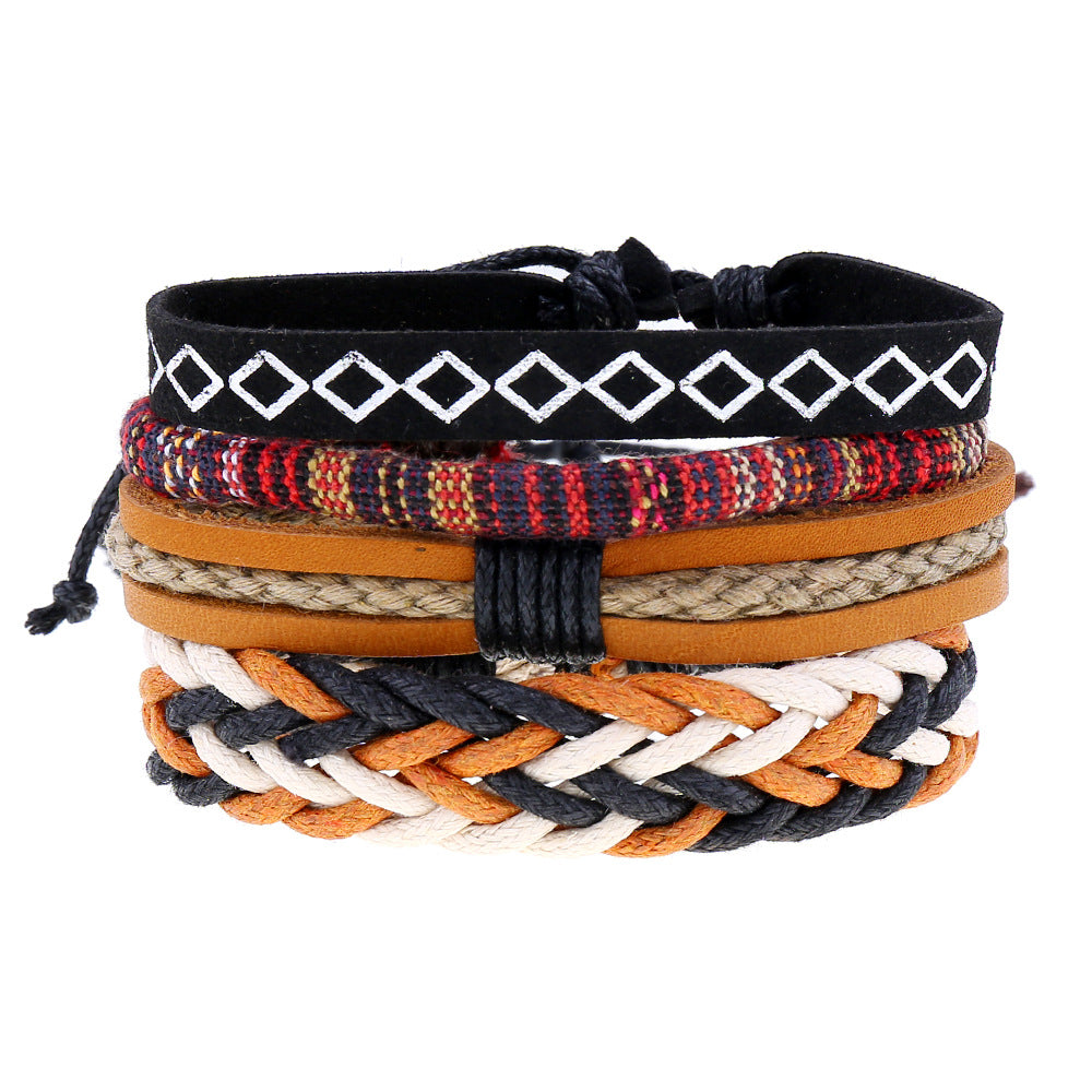 Women's & Men's & Vintage Weave Hemp Rope Genuine Leather Bracelets