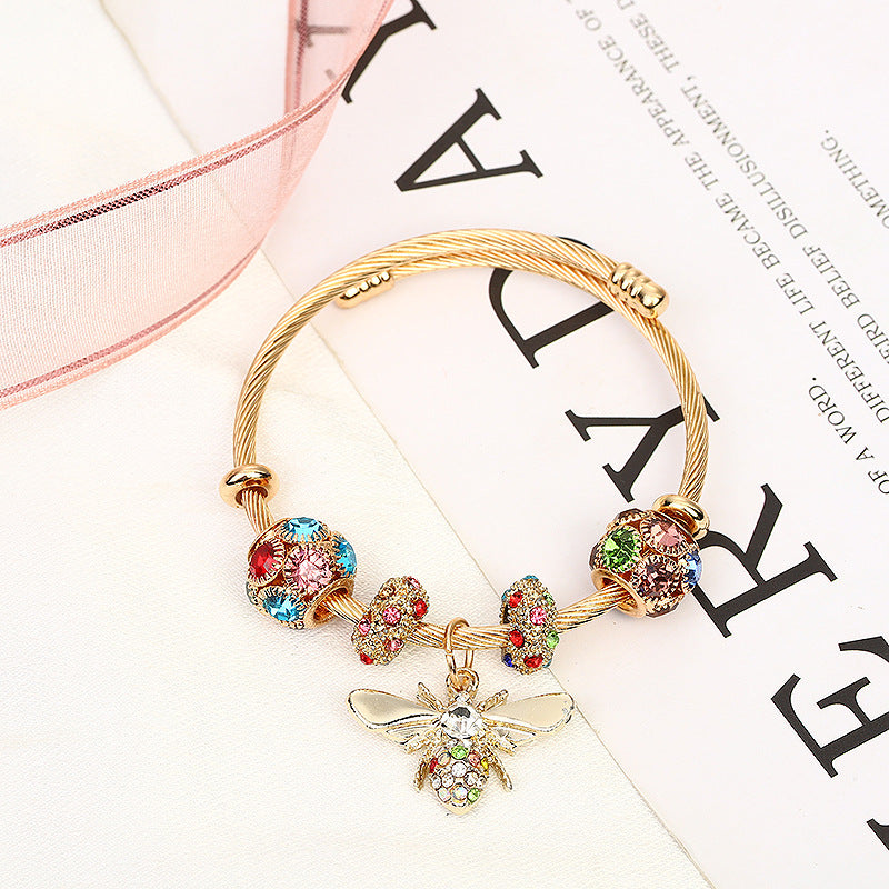 Gold Sier Adjustable Bee Shiny Rhinestone Bracelets