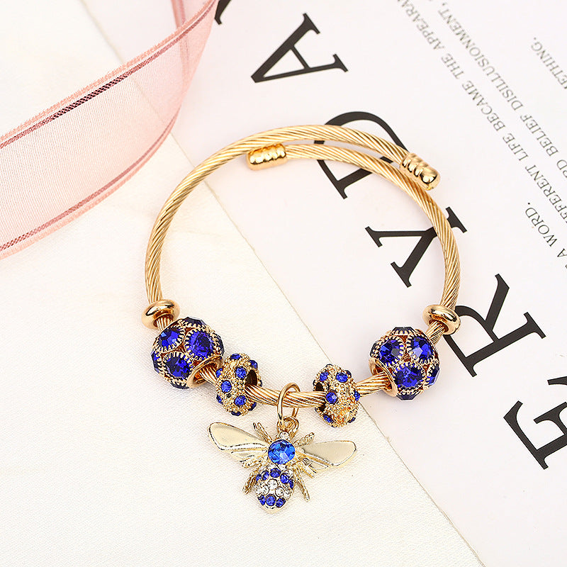 Gold Sier Adjustable Bee Shiny Rhinestone Bracelets