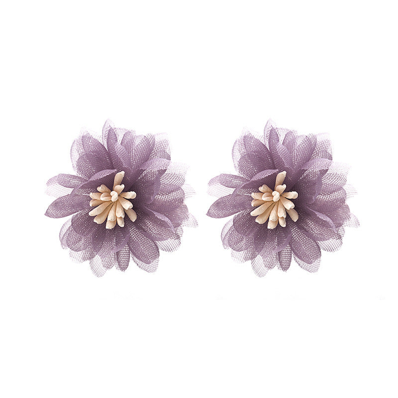 Mousseline de soie dentelle fleur fée violet avocat vert boucles d'oreilles