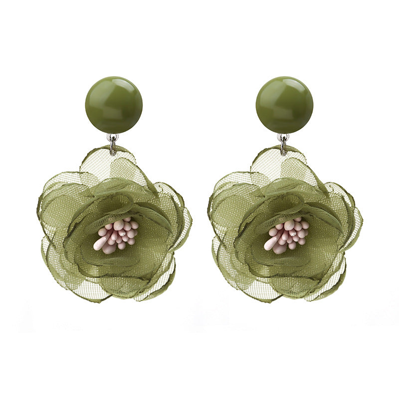 Mousseline de soie dentelle fleur fée violet avocat vert boucles d'oreilles