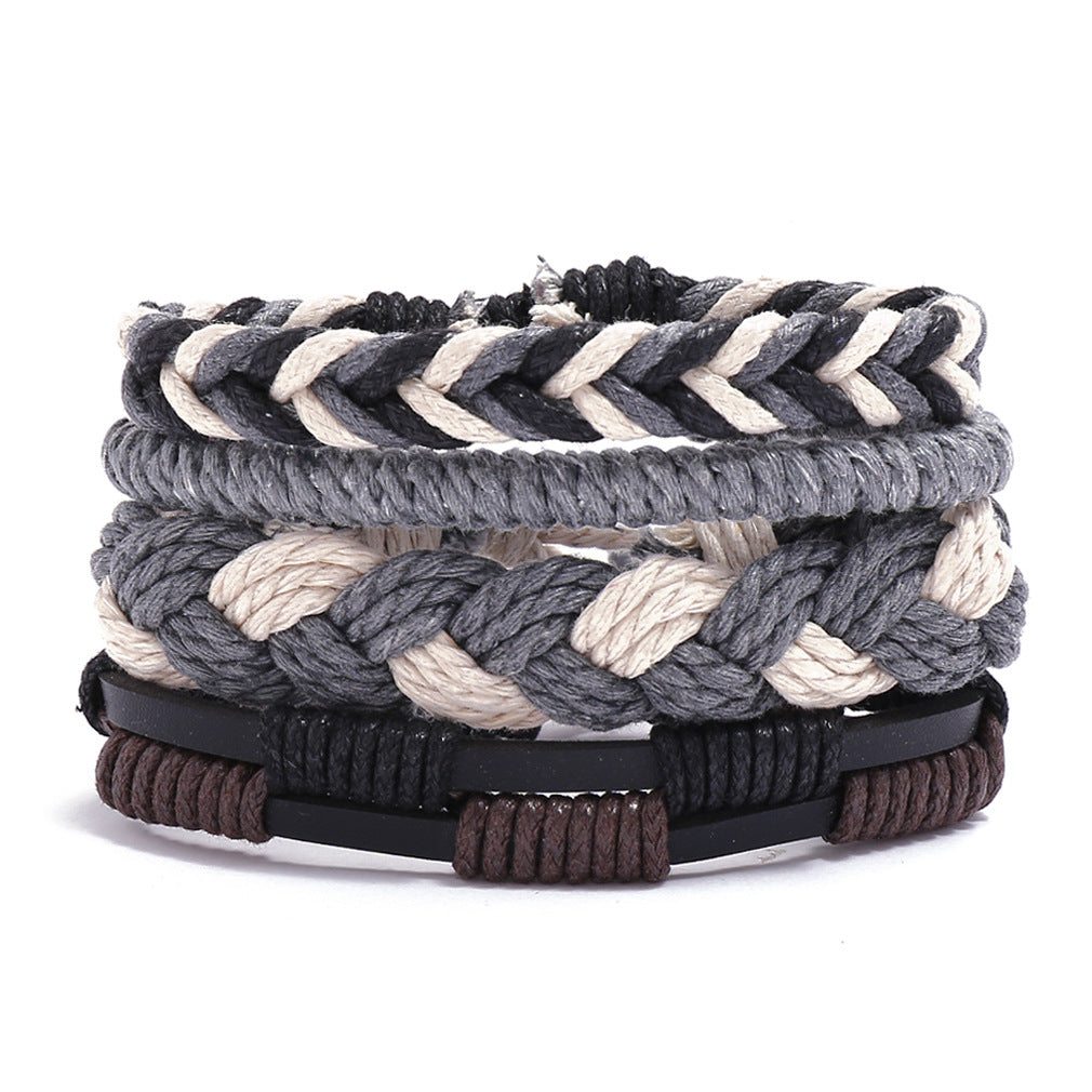 Women's & Men's & Vintage Weave Hemp Rope Genuine Leather Bracelets