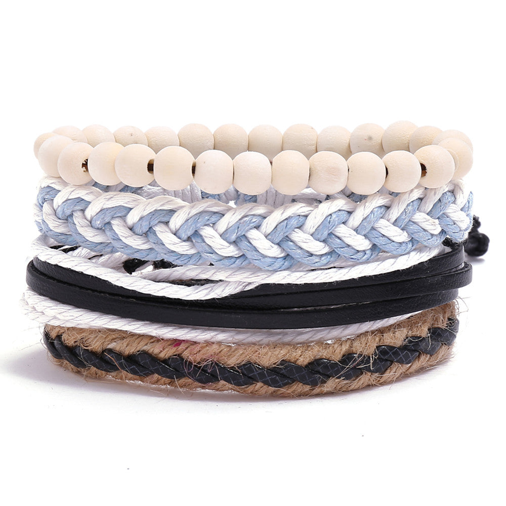 Women's & Men's & Vintage Weave Hemp Rope Genuine Leather Bracelets