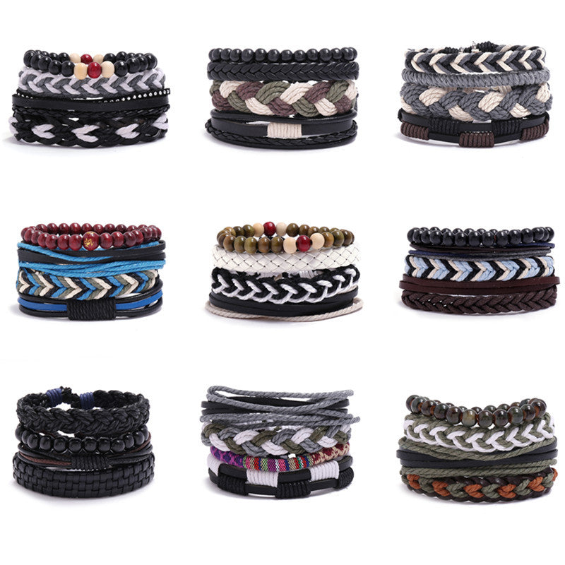 Women's & Men's & Vintage Weave Hemp Rope Genuine Leather Bracelets