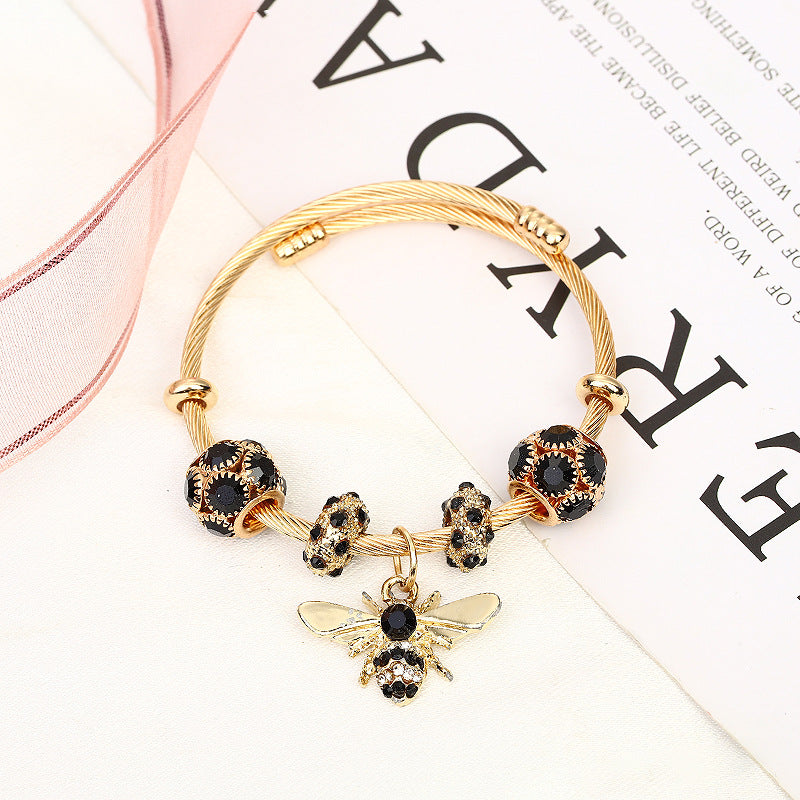 Gold Sier Adjustable Bee Shiny Rhinestone Bracelets