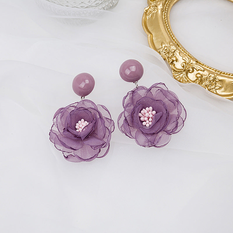 Mousseline de soie dentelle fleur fée violet avocat vert boucles d'oreilles