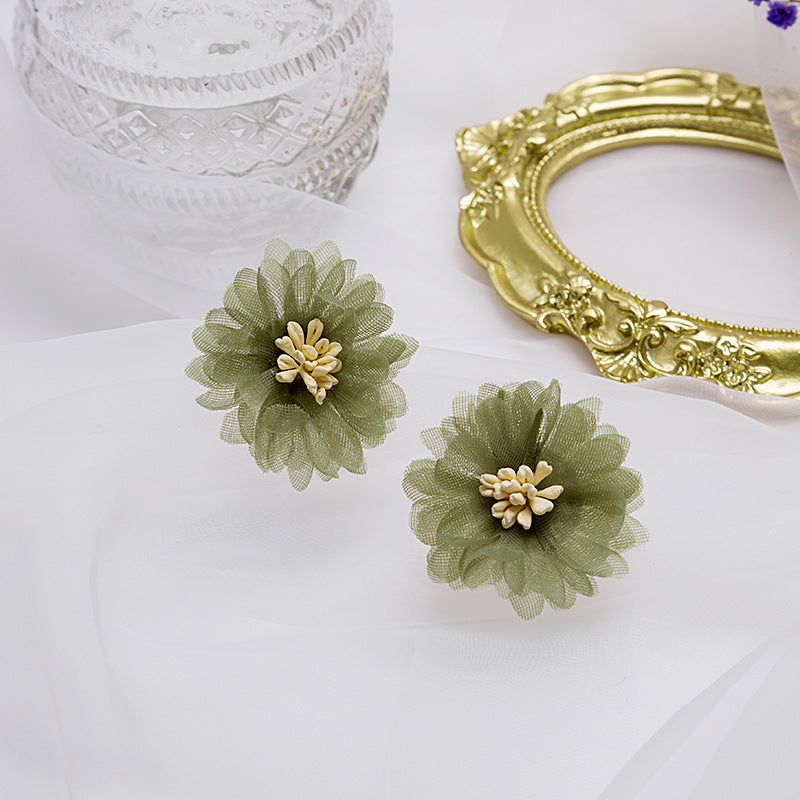 Mousseline de soie dentelle fleur fée violet avocat vert boucles d'oreilles