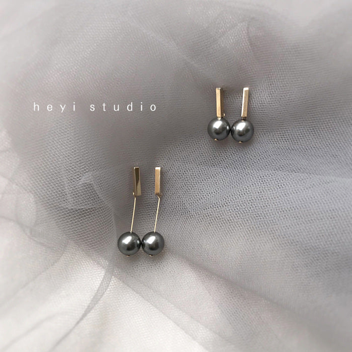 Sier Gold Plated Elegant Dark Gray Earrings