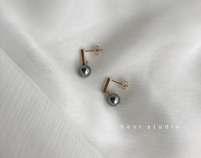 Sier Gold Plated Elegant Dark Gray Earrings