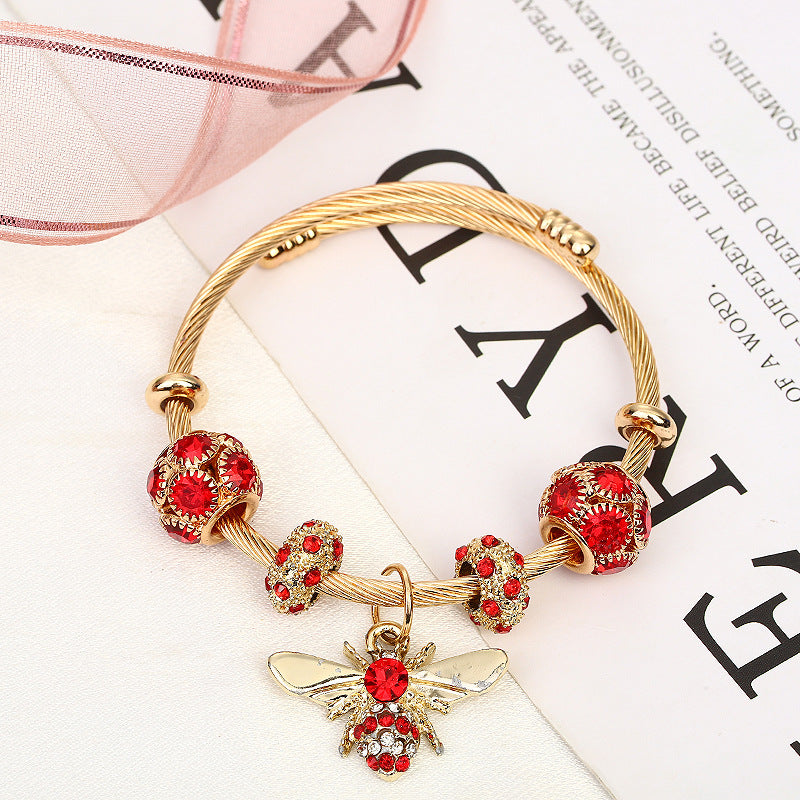 Gold Sier Adjustable Bee Shiny Rhinestone Bracelets