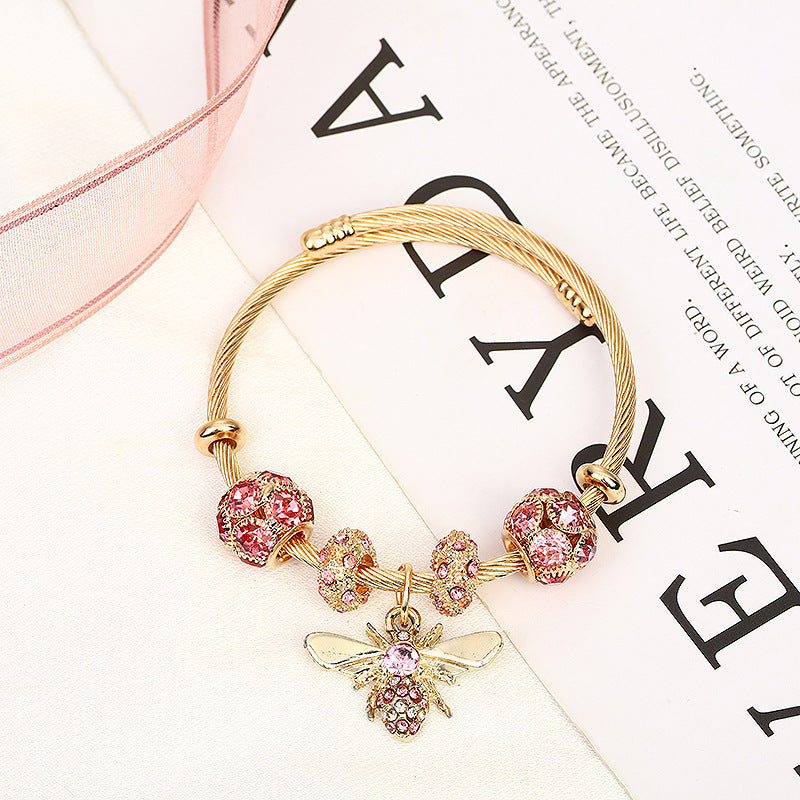 Gold Sier Adjustable Bee Shiny Rhinestone Bracelets