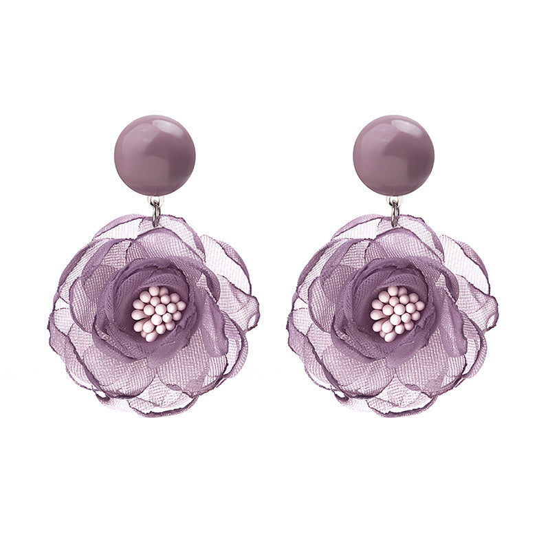 Mousseline de soie dentelle fleur fée violet avocat vert boucles d'oreilles