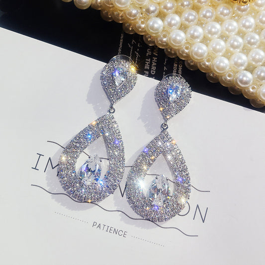 Women's Diamond Hollow Drop-shaped Sier Needle Exaggerated Earrings