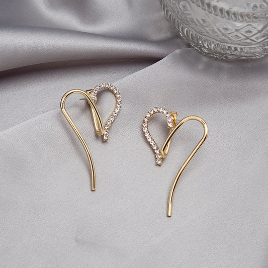 Sier Needle – boucles d'oreilles simples en forme de cœur creux, ligne en forme de cœur