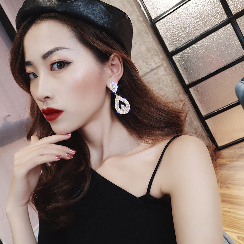 Women's Diamond Hollow Drop-shaped Sier Needle Exaggerated Earrings