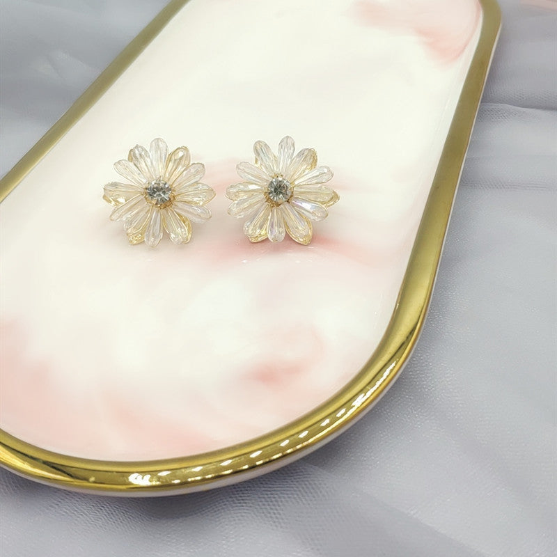 Little Daisy Crystal Flower Female Brown Petals Korean Super Fairy Earrings