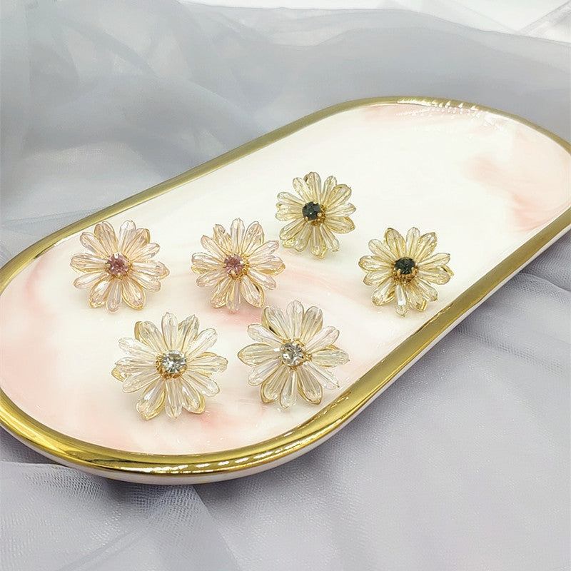 Little Daisy Crystal Flower Female Brown Petals Korean Super Fairy Earrings