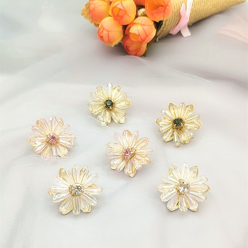 Little Daisy Crystal Flower Female Brown Petals Korean Super Fairy Earrings