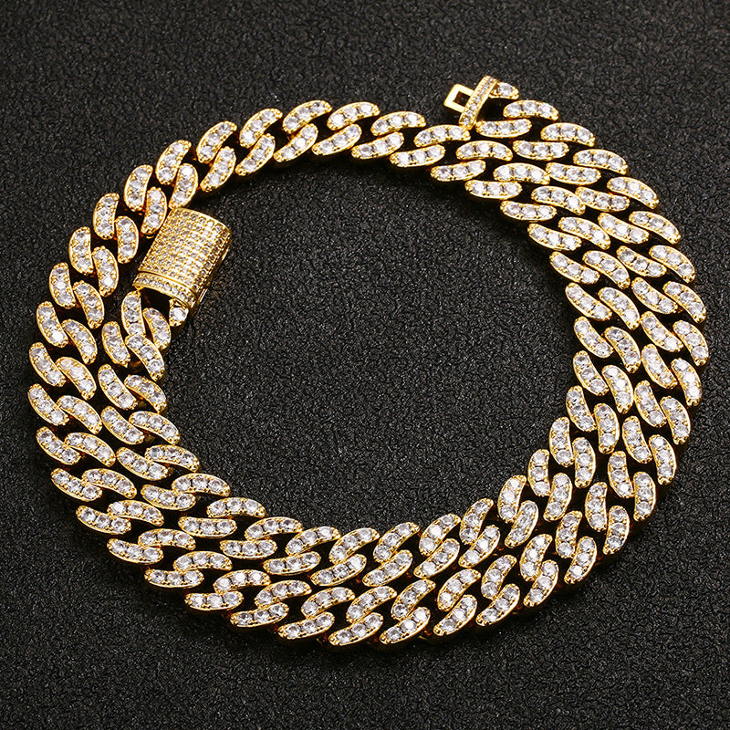 Men's Row Full Rhinestone Zircon Bubble Cuban Link Chain Necklaces