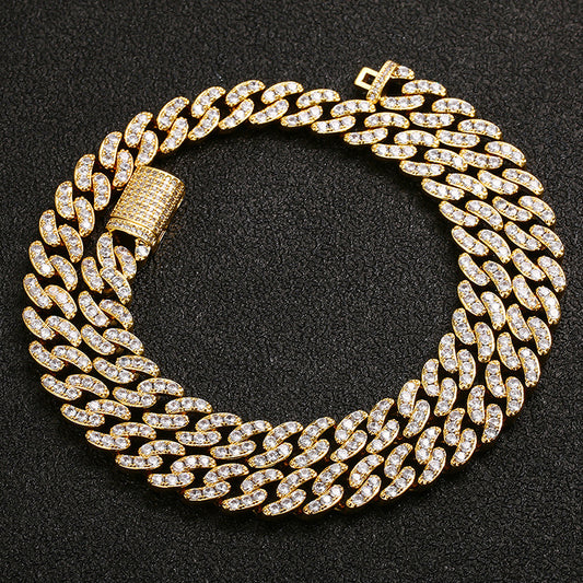 Men's Row Full Rhinestone Zircon Bubble Cuban Link Chain Necklaces