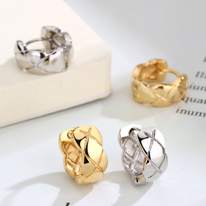 Fashion Diamond Plaid Ear Clip Small Rings