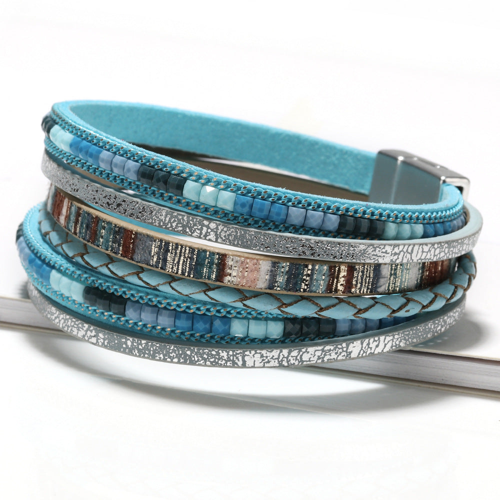 Women's Bohemian Hand-woven Leather Alloy Magnetic Snap Bracelets